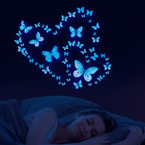 Wandtattoo Schmetterlinge 50Pcs, Schöne Attraktive Glühen im Dunklen Schmetterling Wandaufkleber Selbstklebende Schmetterling Aufkleber für Wände Schlafzimmer Wohnzimmer Dekoration | Schön und Attraktiv, Für Wände Schlafzimmer Wohnzimmer, Dekoration