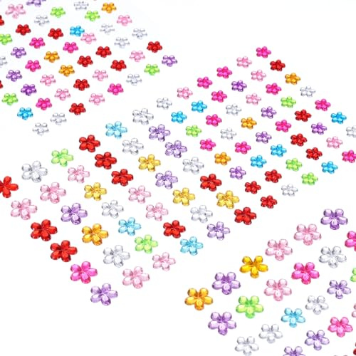 sourcing map 440 Pcs Gems Stickers for Crafts, 5 Sheet Self-Adhesive Gems Bling Flower Rhinestone Stickers, Crystal Crafts Jewelry Stickers for Party Table Decorations, Multicolor