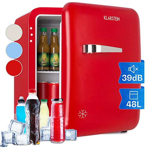 Klarstein Mini Kühlschrank für Zimmer, 48L Mini-Kühlschrank für Getränke, Snacks & Kosmetik, Kleine Minibar, Kühlschrank Klein & Leise, Kleiner Skincare Kühlschrank für Zimmer & Büro 0-10°C