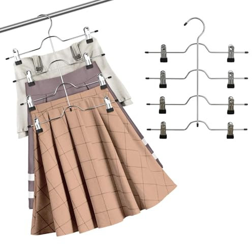 2Pcs Grucce Pantaloni Salvaspazio Stampelle per Gonne o Pantaloni Appendiabiti Armadio Metallo Multistrato Antiscivolo per Camicie Intimo Cinture Sciarpe Cravatte