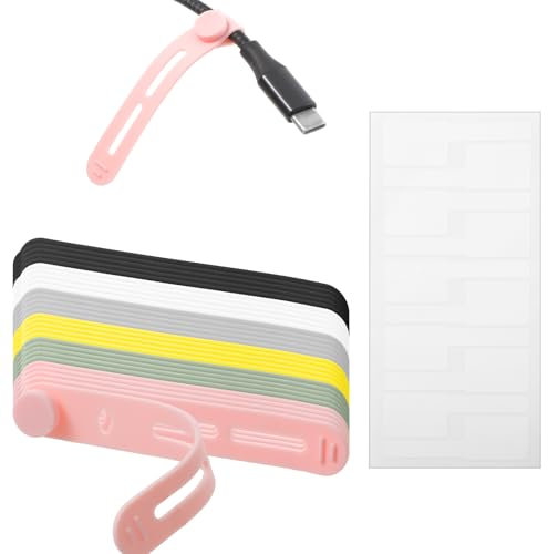 30Pcs Cable Ties, Reusable Silicone Cable Straps, Multipurpose Cables Wire Ties, Cables Cord Organizers for Earphone Phone Charger Audio Computer, Wire Organiser with 60pcs Labels