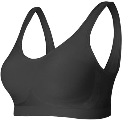 Lemef Non Wired Bra for Women Wireless Seamless Underoutfit Bra with Support and Lift Padded Wirefree Sports Bra, Black M