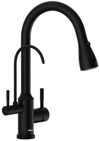 APPASO grifo de cocina de 3 vías sin filtro de agua, mezclador 3 en 1 para filtración, 2 palancas rotativas a 360°, ducha extensible