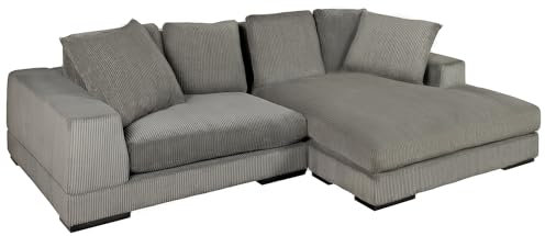 Riess Ambiente Modernes Ecksofa Babylon - 270cm - grau Cord - XXL-Couch L-Form inkl. Kissen
