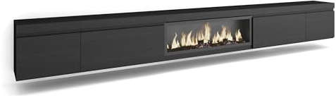 Skraut Home | TV-Schrank, Lowboard | für Wohnzimmer und Esszimmer | 368x45x35 | Elektrokamin XXL | Hängend | Moderner Stil | Schwarz