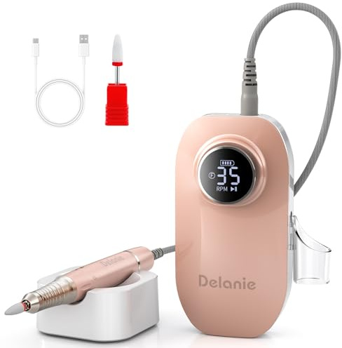 Delanie Professionell nagelfil 35000RPM Trådlös med borstlös motor, bärbar elektrisk nagelfil med smart pausfunktion, perfekt för salong/hemmet