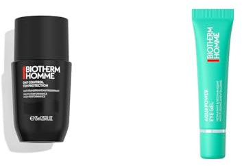 Biotherm Homme Pflegeset mit Day Control 72H Deo Roll-On 75 ml & Aquapower Eye Gel 15 ml, langanhaltender Schutz und erfrischende Augenpflege für Männer