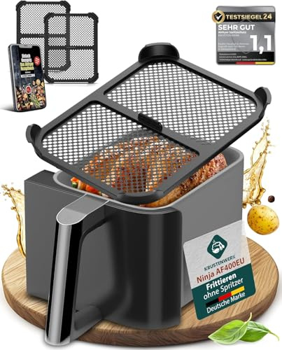 KRUSTENWERK® 2x Premium Spritzschutz Ninja AF400EU | Spritzschutz Airfryer Ninja [TESTSIEGER] Ninja Heißluftfritteuse Zubehör für Ninja Foodi Max Dual Zone | Airfryer Zubehör E-Book 150 Rezepte
