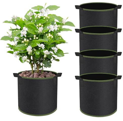 CHIHOLEN 4 Stück 20L Pflanzsack,Vliesstoff Pflanztasche mit Griffe für Kartoffeln, Tomaten und Erdbeeren, für Balkon Terrasse Gewächshaus & Garten - 5 Gallonen