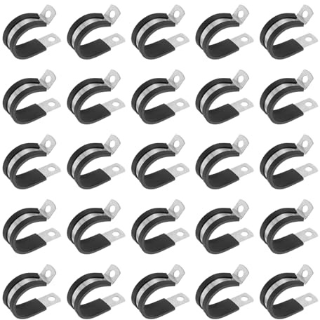 PATIKIL 26mm (1) Cable Clamps, 25 Pcs Rubber Coated Cushioned Pipe Clamps 304 Stainless Steel Insulated Wire Clamp for Tube Pipe Wire Cord Installation, Black