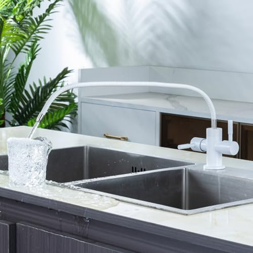 Wasserfilter Trinkwasser Wasserhahn Küche 360° Universalrotation Doppelgriff Kaltwasserhahn Spüle,Weiß