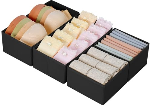 DIMJ Organizer Cassetti, Organizzatore Cassetti, in tessuto, Divisori per Cassetti, Organizer Fasciatoio per Neonati, per Calze, Biancheria Intima, 4 Pezzi, Nero