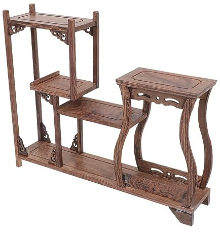 Gatuida Antique Display Shelf Wooden Curio Storage Rack Tea Cup and Tea Pot Stand Chinese Style Home Decor Wood Display Stand