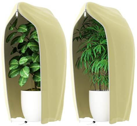 LadJarr Confezione da 2 coperture per piante, antigelo, antigelo, per piante, antigelo, protezione dal gelo, copertura per alberi, con cerniera, coulisse (beige, 200 x 240 cm)