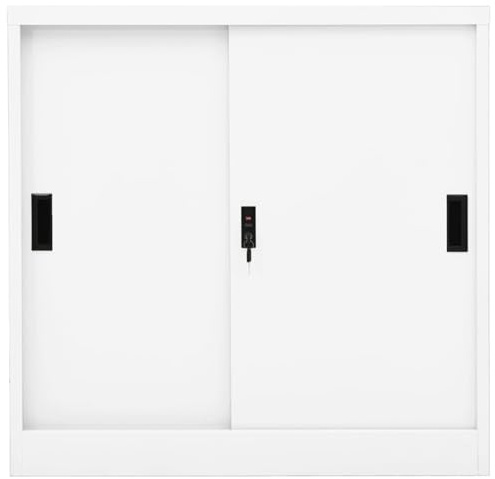 Homgoday Stahl Aktenschrank mit Schiebetür, 2 Regale, weiß, 90x40x90 cm - Büro-Ordnung und Sicherheit Model335950