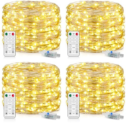 Led Lichterkette mit USB, 15M 150LED 8 Modi USB Lichterketten, 4 Stück Kupferdraht Lichterketten mit USB Stecker mit Timer Wasserdicht Lichterkette Außen und Innen für Weihnachten Zimmer Party