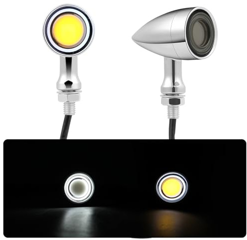 DREAMIZER Motorrad Blinker, 2pcs Retro LED Frontleuchten 40 LEDs Weiß/Gelb für Laufblinker, Universell passend für Chopper, Bobber, Cafe Racer