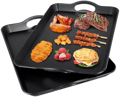 yeeplant Lot de 2 grands plateaux de service rectangulaires en mélamine avec poignées, idéal pour les fêtes, buffets, tables basses, divertissements, noir, 41,6 cm, 11,4 cm, 3,6 cm