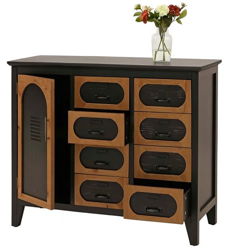 Mendler Commode de pharmacien HWC-O63 Shabby Industrial, Bois métal 80x91x40cm Corps Noir
