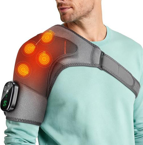 Cordless Heated Shoulder Massager Pad, Portable Shoulder Heating Brace With Touch Screen Control, 5 Heat Level, 5 Vibration Modes, Timer, 5000mAh Battery And 4 Motors, Fits Left Or Right Shoulder