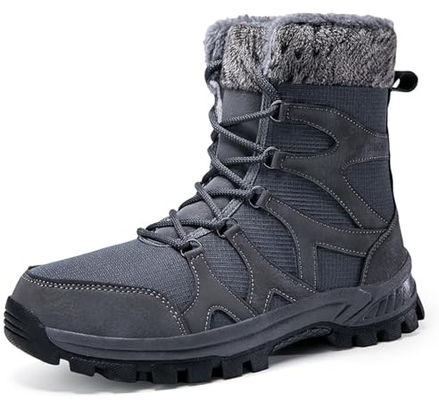 Generisch 2026 Pairs Winter Plus Thick Snow Boots Warm Lace-Up Boots for Men Women, gray, 10 UK
