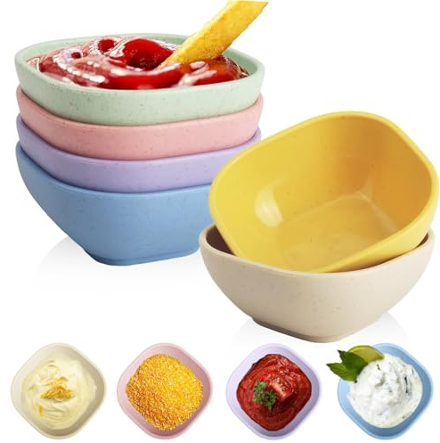 Wrova Reusable Small Dipping Bowls 5 OZ - Set of 6 Unbreakable Mini Plastic Bowls Microwave and Dishwasher Safe Dip Bowls for Soy Sauce Dish, Ketchup, Condiment - Colorful