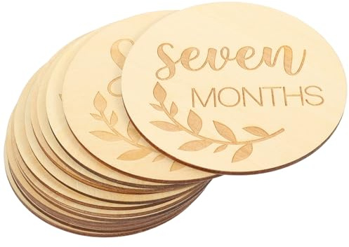 ANDRESLAD 14 Stück Teiliges Meilensteinkarten aus Holz Stabile Monats schilder für Babyfotografie Natürliche Holzscheiben für Wachstumserinnerungen Geschenk zur Geburt Sichere und