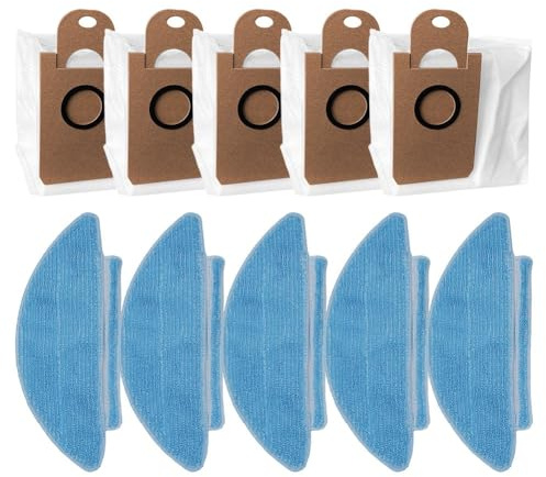 Homeponnew Lot de 5 sacs à poussière et chiffons de rechange pour aspirateur robot Kogan G80 et balai à franges en tissu non tissé avec coussinets en fibre superfine