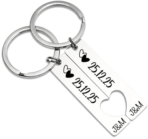 Porte-clés Couple Personnalisable en Acier Inoxydable, Cœur Séparable, Gravure Laser Noire Recto Verso, Argent ou Doré, Cadeau Saint-Valentin