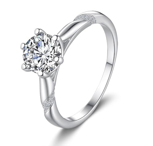Ayoiow Solitär Verlobungsringe 585 Gold für Damen mit 3ct Moissanit, Vorsteckring Weissgold 585 für Sie, 14 Karat Weißgold Größe 52 (16.6)