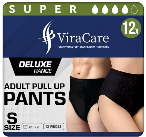 12 x Black Super Incontinence Pants Women and Men, Adult Nappies