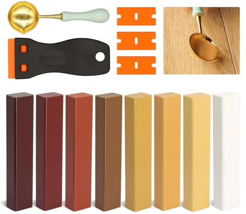 Kit Riparazione Legno 8 Colori Marrone, Stucco per Legno, Stucco per Legno Riempitivo, Cera per Legno, Stucco Parquet, Cera Legno per Riparare Graffi, Crepe e Fori su Laminato e Legno