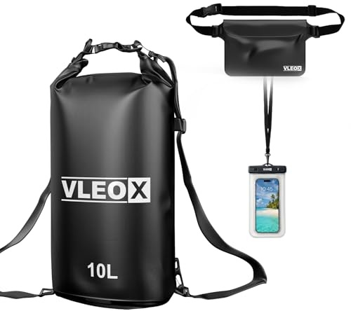 vleoX Dry Bag Set, 10L/20L Wasserdicht Rucksack mit Wasserfester Tasche | Dry Bag Set, 10L/20L Wasserdicht Rucksack mit Handytasche, Waterproof Backpack für Wassersport/Kajak Fahren/Wandern/Camping