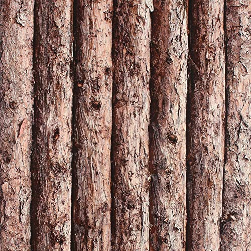 H&RB 10M Thicker Material Faux Wood Wallpaper Peel Stick Tree Trunks Log Cabin Wall Mural in Bathroom Kitchen,0.53 * 10m,002