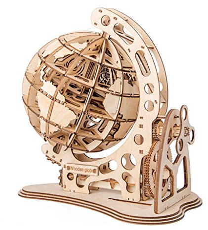 3D-Holz-Globus-Puzzle zum Selbermachen, mechanischer Antrieb, Getriebe, Rotation, Dekor