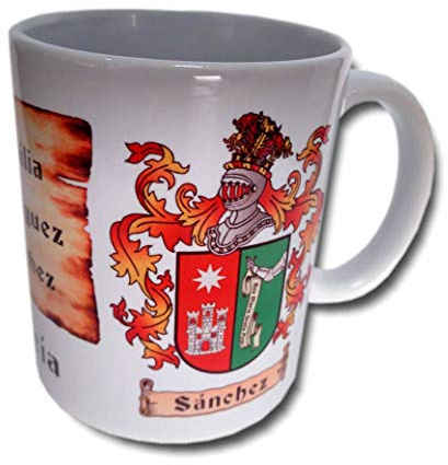 Heraldys Taza Personalizada con el Escudo de Dos Apellidos y el Nombre.