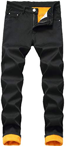 GUNLIRE Men's Thermal Fleece Lined Winter Thicken Warm Slim Fit Stretch Washed Jeans Pants,Black,34