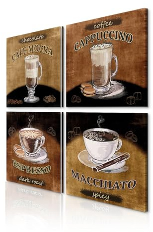 decomonkey Bilder Set Pflanzen Abstrakt 4 Teilig jedes Teil 30x30 cm Coffee | Strukturleinwand, Holzkeilrahmen, Leinwandbilder, Bild auf Leinwand, Wandbild, Kunstdruck, Wanddeko, Wohnzimmer, Küche
