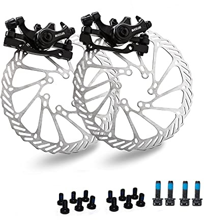 BUCKLOS Mountain Bike Disc Brake kit, MTB Mechanical Line Pulling Disc Brakes Caliper with Aluminum Alloy Levers /160mm Rotor,/IS/PM Universal Adapter for Ebike/Folding Bike/Scooter/Fat Bike