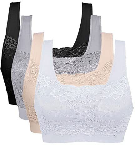 Vertvie dam stretch-bh utan byglar, push-up, yoga, sport bh, toppset för träning, stoppning, 3-pack, Svart + vit + hud+ljusgrå, L