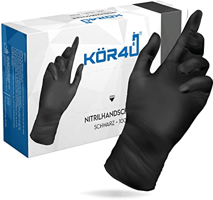 kör4u Nitrilhandschuhe, schwarz, L, 100 Stück, puderfrei, latexfrei, extra stark, Einweghandschuhe, Einmalhandschuhe, Lebensmittelhandschuhe