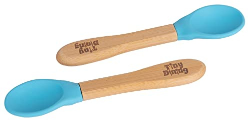 Tiny Dining Kinder Bambus -Silikon -Tipplöffel - 14cm - Blau - Pack Von 2
