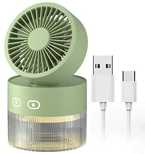 PIPOEI Mini Ventilateur de PulvéRisation Refroidissement par Eau Bureau, Ventilateur USB, 3 Vitesses, Brumisation Portable avec RéServoir d'eau 350 ML pour Maison Bureau Green