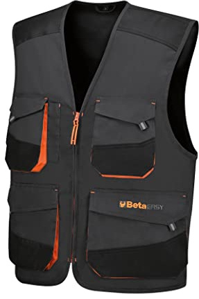 BETA - Gilet Leggero da Lavoro Multitasche in Cotone e Poliestere con Inserti Antiabrasione Oxford e Tasche con Velcro, Gilet Professionale per Officina Tecnici Colore Grigio, XXL, 7867G