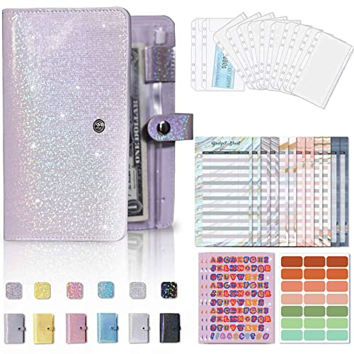Carpeta de Presupuesto A6 con 12 Sobres de Cremallera, Organizador de Dinero Para el Libro de Ahorros de Relleno de Efectivo, Budget Binder Cartera de Planificador de Presupuesto (Violeta)