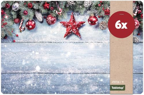 Weihnachts Tischsets 6er als abwaschbare Weihnachten Tischdeko - Platzsets Stern Weihnachtsdeko als Winter Tischuntersetzer - Platzdeckchen als Tischunterlage für Esstisch Wohnzimmer Tisch