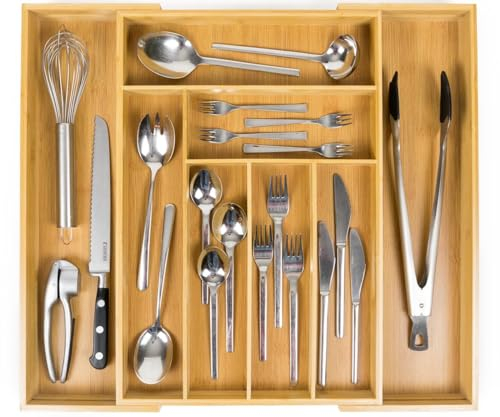 budu Besteckkasten #50 (Tiefe 50cm) aus Bambus - Schubladen Ordnungssystem für die Küche - Besteckkasten für Schubladen aus Bambus - Ausziehbar - Kitchen drawer organizer - Kitchen organizer