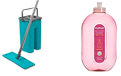 Beldray LA067234EU Microfiber Flat Mop & Bucket Set, Space Saving Design With Built-In Self-Wringing Function & Dirt-Removing Scraper & Method Floor Cleaner, Wild Rhubarb, 739 ml