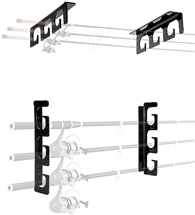 QWORK® 2 Stück Angelrutenhalter zur Aufnahme von 6 Ruten, Deckenmontage oder Wandmontage, Passend für Angelruten, Skistöcke, Wanderstöcke, Hockeyschläger und mehr