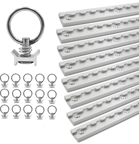 LABT Aluminium Airlineschienen Set mit Fittingen. 8X 1,5m Schienen 16x Zurrösen Eckige Airlineschiene zur Ladungssicherung für Anhänger, LKW, Wohnmobile - eloxierte Zurrschiene (Set 17)